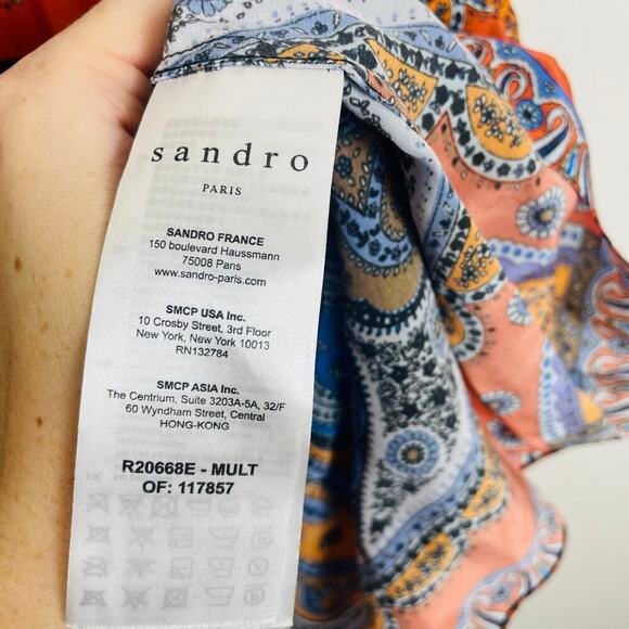 Sandro bandana-print Short-Sleeved Satin Mini Dress size 42 or US 10 - Picture 7 of 8